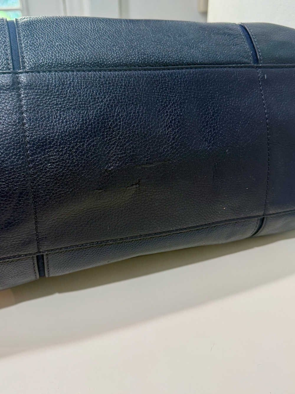 Tory Burch Ella Leather Canvas Large Tote Bag Navy Blue - Picture 15 of 16